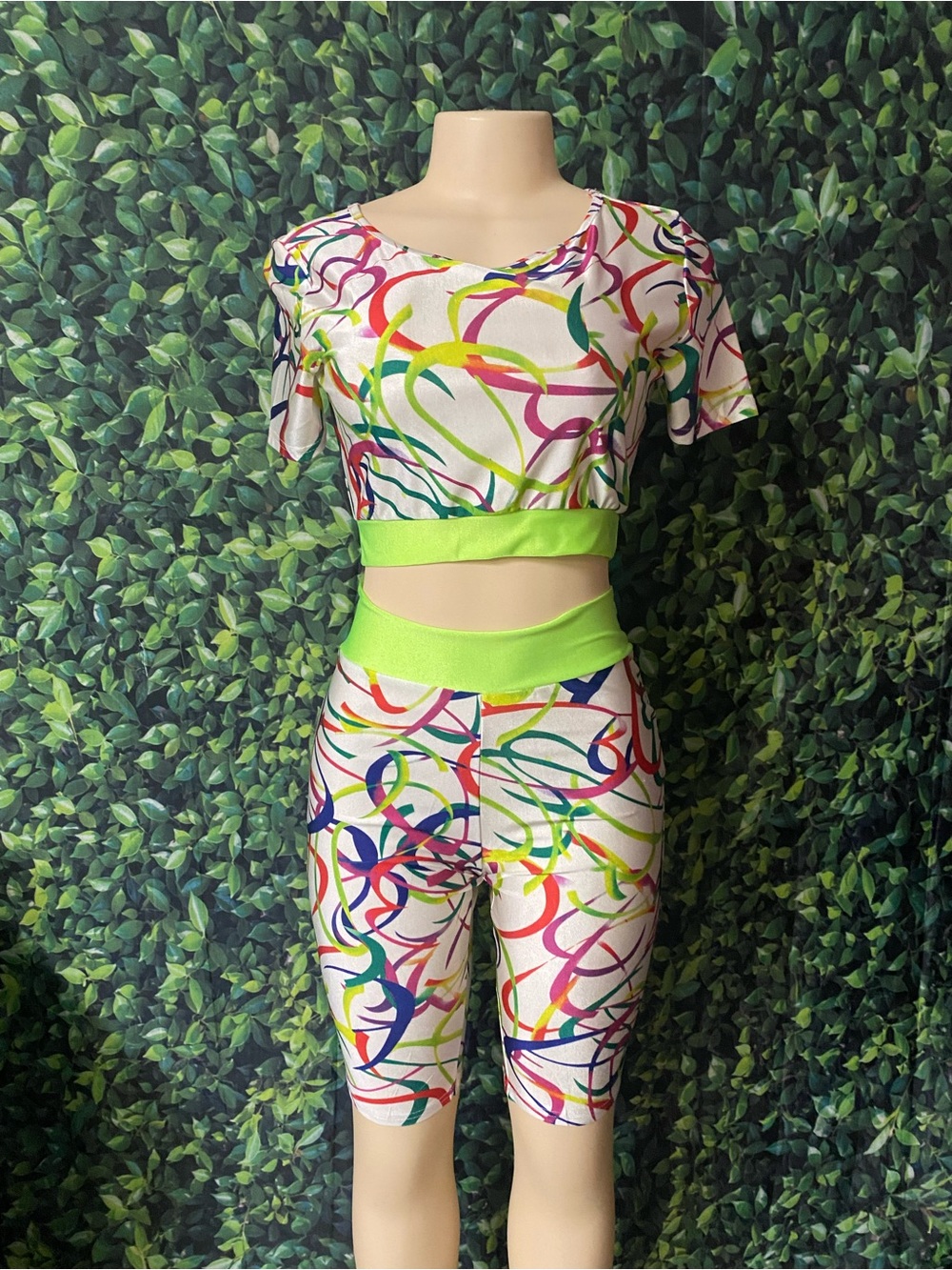 Neon Multicolor Abstract Crop Top & Biker Short Set